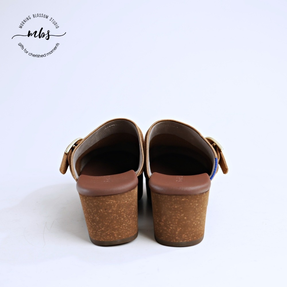 Rothy's Tan Canvas Clog Mules with Gold Buckle - Picture 4 of 14